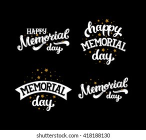 Happy memorial day, text with stars and ribbon on black background. Gold and black. Vector memorial day background