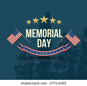 Happy Memorial Day with texture, Stars  Stripes and flag. Vector illustration.