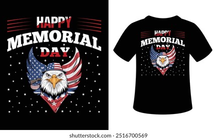 Happy Memorial day t-shirt design, vector illustration, USA,  eagle, flag, typography design