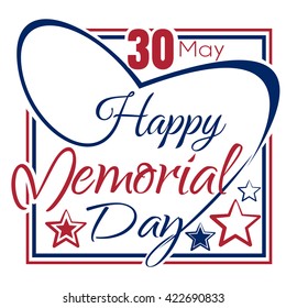 Happy Memorial Day. Typographic design. Vector blue and red lettering. Memorial Day lettering card