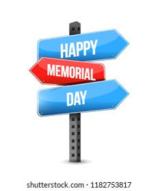 happy memorial day us multiple destination color street sign isolated over a white background