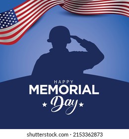 happy memorial day USA. American old soldier saluting  with flag. vector illustration design