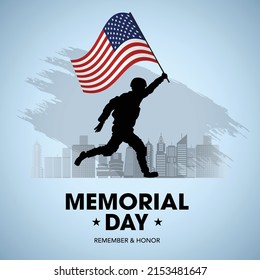 happy memorial day USA. American soldier with flag. vector illustration design