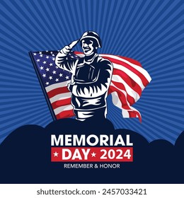 happy memorial day USA. American soldier with flag. vector illustration design