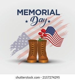 happy memorial day USA. boot and flag. vector illustration design