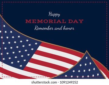 Happy memorial day with USA flag. Greeting card with flag and map. National American holiday event. Flat Vector illustration EPS10.