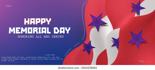 Happy Memorial Day with  USA flag model ripples abstract wave background vector illustration.