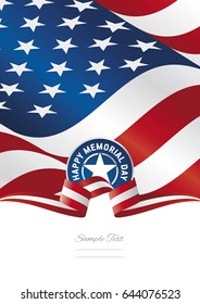 Happy Memorial Day USA flag red white ribbon background