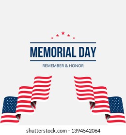 Happy Memorial Day USA greeting card design template. Remember and Honor in white background. EPS10