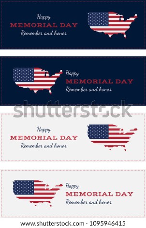 Happy memorial day with USA map. Greeting card with flag and map. National American holiday event. Flat Vector illustration EPS10.