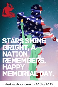 happy memorial day USA. salutation of soldier. statue of liberty on soldier vector,  soldier salute. sky back ground  
