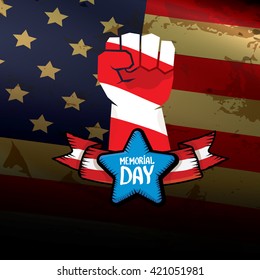 Happy Memorial Day vector background. Memorial day greeting card with clenched fist