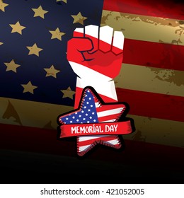 Happy Memorial Day vector background. Memorial day greeting card with clenched fist