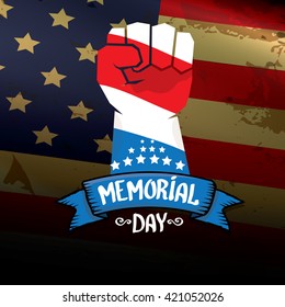 Happy Memorial Day vector background. Memorial day greeting card with clenched fist