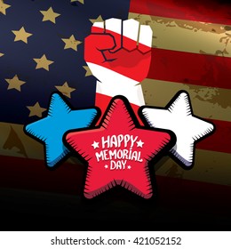 Happy Memorial Day vector background. Memorial day greeting card with clenched fist