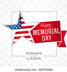 Happy Memorial Day vector background template with star in national flag colors. Memorial day remember & honor star light banner