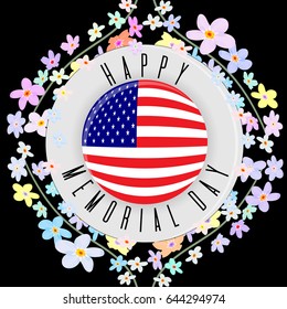 Happy Memorial Day. Vector greeting card with flowers illustration. National America holiday. Remembrance and honor day
