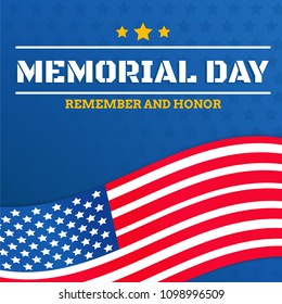 Happy memorial day vector on wood background and flag of america graphic