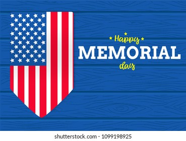Happy memorial day vector on wood background and flag of america graphic
