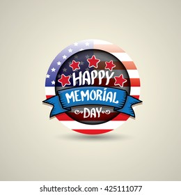 Happy Memorial Day vector round badge or sticker . Memorial day greeting card background. USA memorial day round label. Memorial day banner