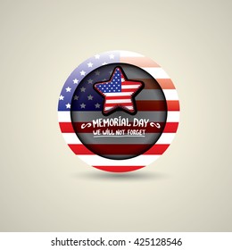 Happy Memorial Day vector round badge or sticker . Memorial day greeting card background. USA memorial day round label. Memorial day banner