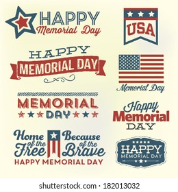 Happy Memorial Day Vector Set | Patriotic American Flag and Ribbon Vector Set | Home of the Free 