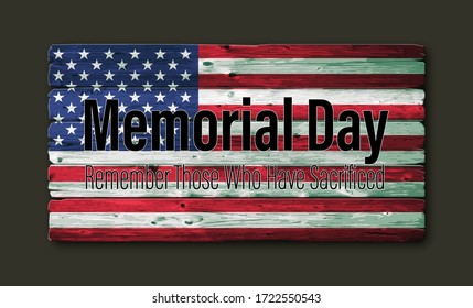 Happy memorial day. Vintage retro greeting card with flag and old-style texture. National American holiday event. Flat Vector illustration EPS10