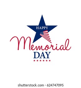 Happy Memorial National American Day card or background with with USA flag. 
Festive poster or banner with hand lettering.
Vector illustration