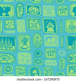 happy memories blue seamless pattern