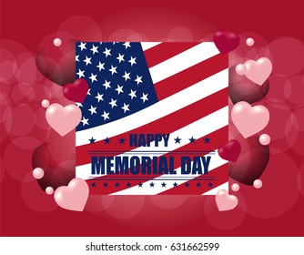 Happy Memory Day card. Illustration in honor of the national holiday USA with the US flag. Festive poster, banner or postcard. Vector illustration