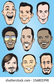 happy men faces set