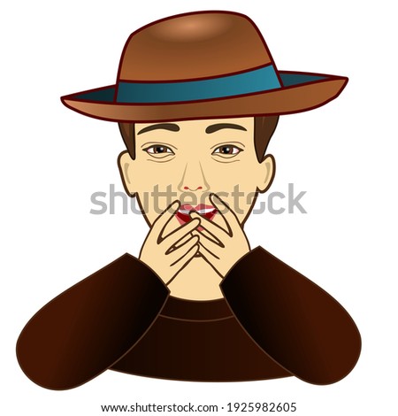 happy men feeling bliss or pleasure, simplistic facial expression vector illustration, hand drawn emoticon, funny cartoon character