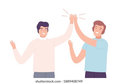 Happy Men Giving High Five to Each Other Vector Illustration