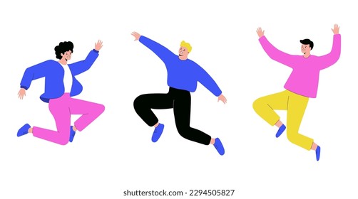 Happy men jumping, flat design