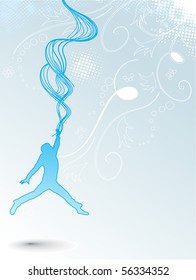 Happy men  jumping with various design elements. Vector illustration