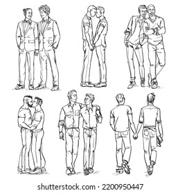 Happy men together. Gay couples. Set of hand drawn sketches.