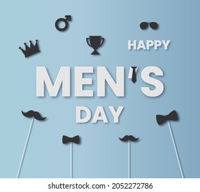 Happy Mens Day Vector In Paper Cut Style. For A Poster Or Banner And Greeting Card.