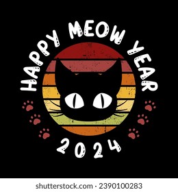 Happy meow year 2024_LOVE CAT, Graphic design print T-Shirts Mode, Illustration, Vektorgrafik, Plakate, Karten, Aufkleber, Mug