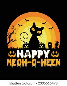 Happy Meow-o-ween Halloween Retro Vintage T Shirt Design Vector svg