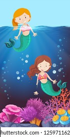 Happy mermaid in the ocean illustration