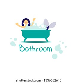Happy mermaid taking bath. Flat style icon isolated on white background.