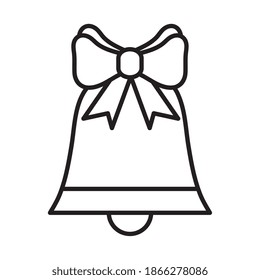 happy merry christmas bell with bow line style icon vector illustration design