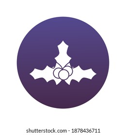 happy merry christmas berries and leafs block style icon vector illustration design
