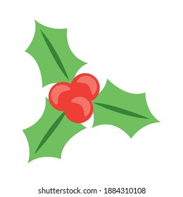 happy merry christmas berries and leafs flat style icon vector illustration design