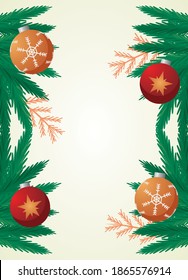 happy merry christmas card with balls and leafs pine vector illustration design