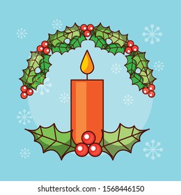 happy merry christmas card with candle vector illustration design