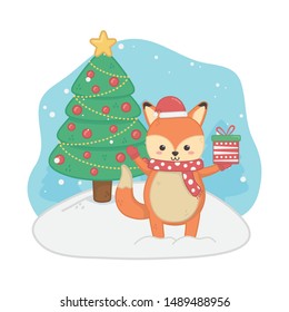 happy merry christmas card with fox