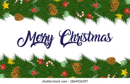 happy merry christmas card with garlands decoratives frame vector illustration design