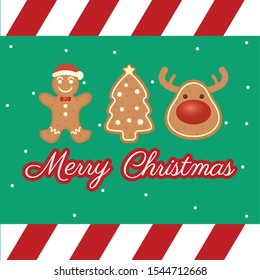 happy merry christmas card with ginger cookies vector illustration design