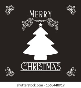 happy merry christmas card with pine tree vector illustration design